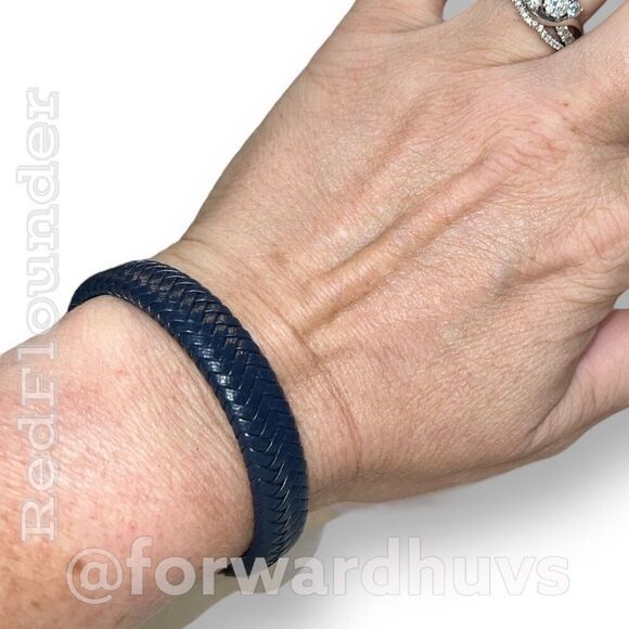 Blue Braided Vegan Leather Bracelet | Magnetic Clasp - Picture 7 of 9